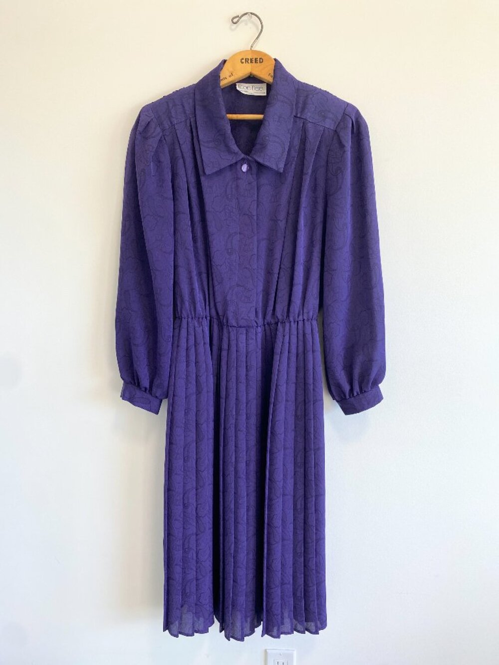Vintage Royal Purple Paisley Shirtdress w/ Pleated Skirt / 80s / Made in Canada